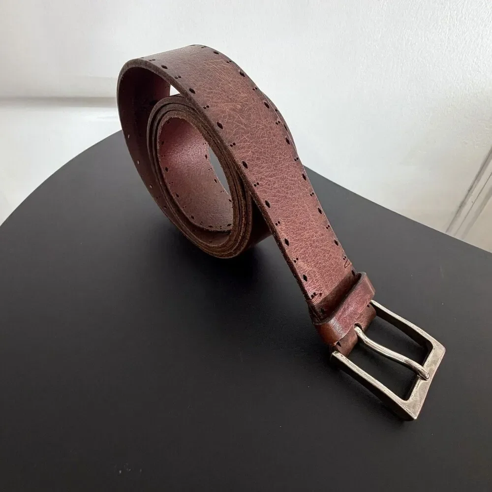 Martin Dingman Brown Leather Belt Made in Italy Men’s 42 Distressed Western